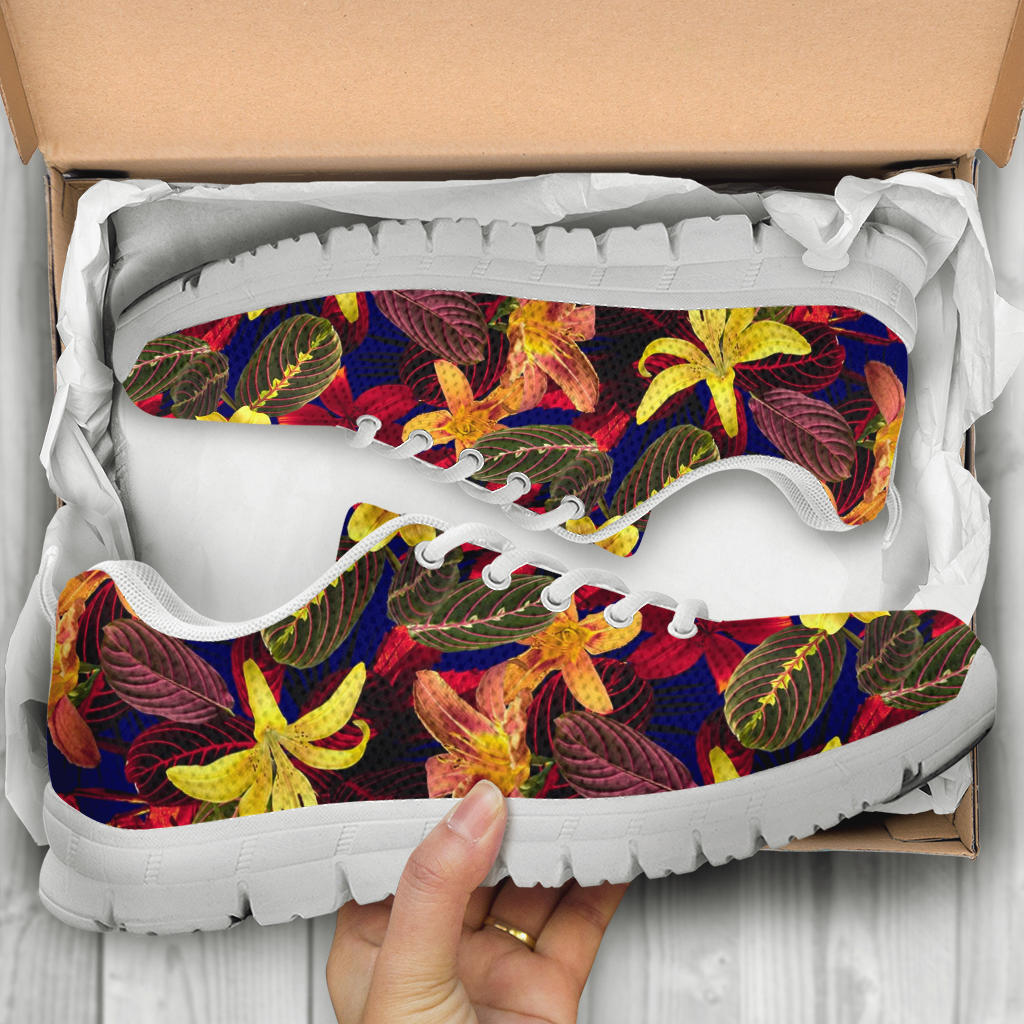 Lily Pattern Print Design LY014 Sneakers White Bottom Shoes