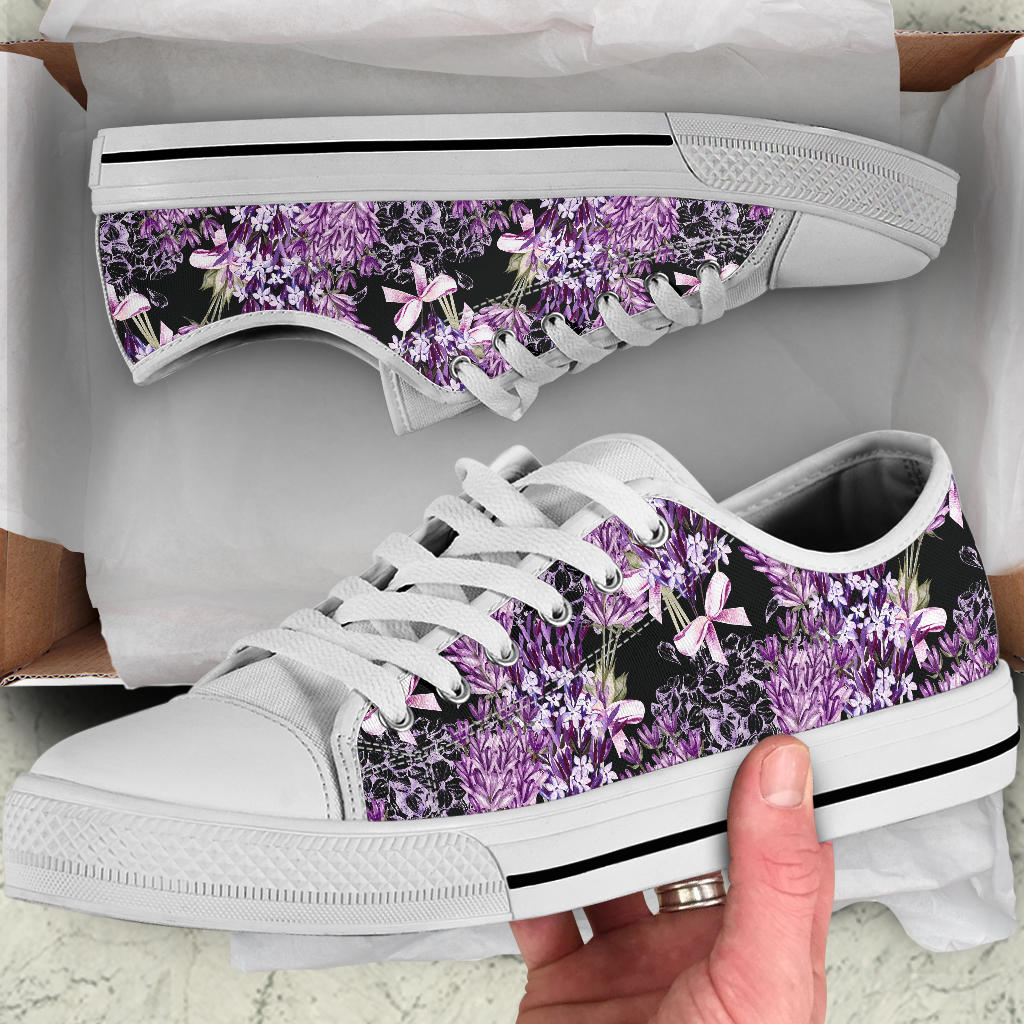 Lavender Pattern Print Design LV06 White Bottom Low Top Shoes