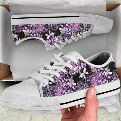 Lavender Pattern Print Design LV06 White Bottom Low Top Shoes