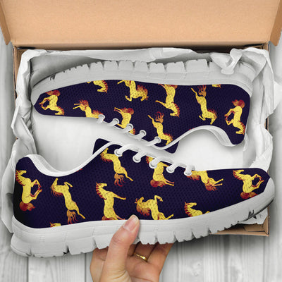 Gold Horse Pattern Sneakers White Bottom Shoes