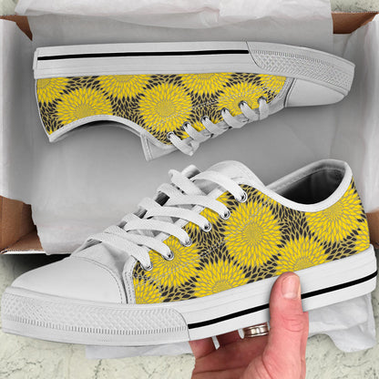 Sunflower Pattern Print Design SF06 White Bottom Low Top Shoes