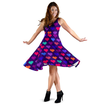 Heart Pixel Pattern Print Design HE03 Midi Dress