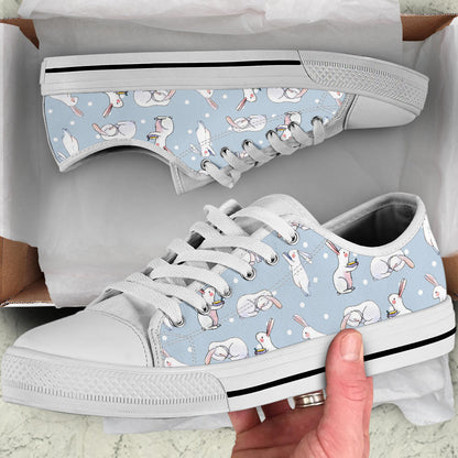 Rabbit Pattern Print Design RB06 White Bottom Low Top Shoes