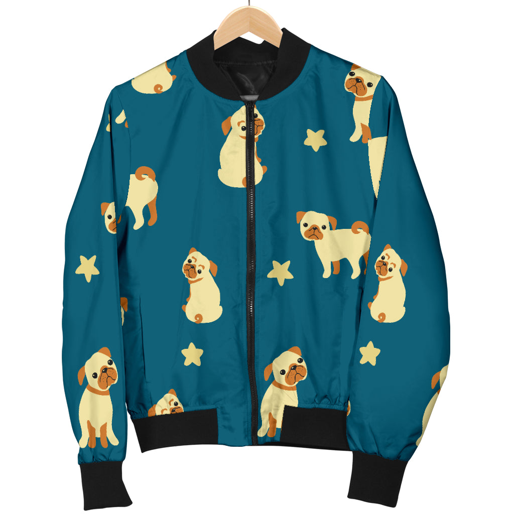 Pug Pattern Print Design A06 Women's Bomber Jacket