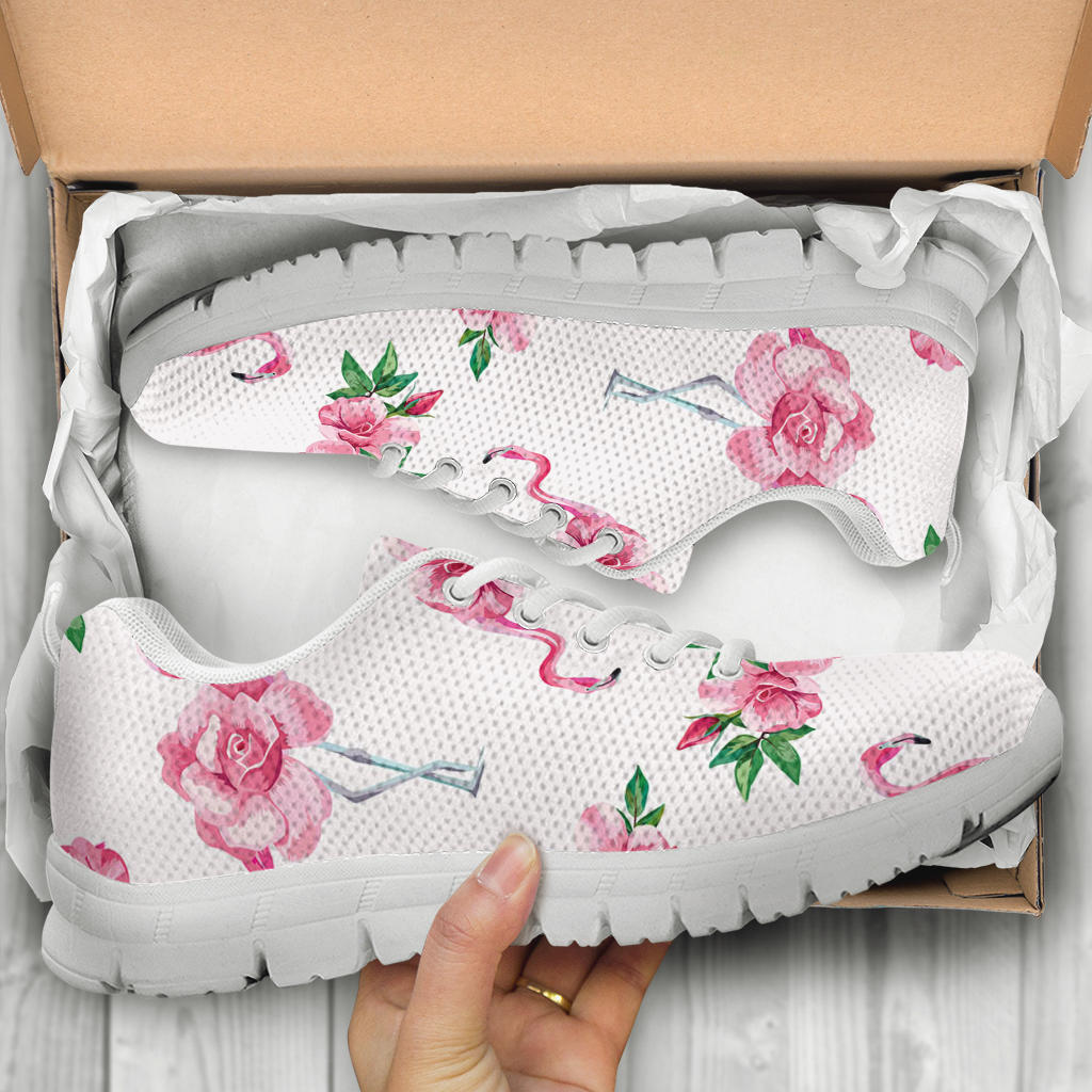 Flamingo Rose Pattern Sneakers White Bottom Shoes