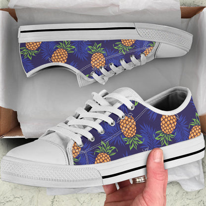 Pineapple Pattern Print Design PP02 White Bottom Low Top Shoes