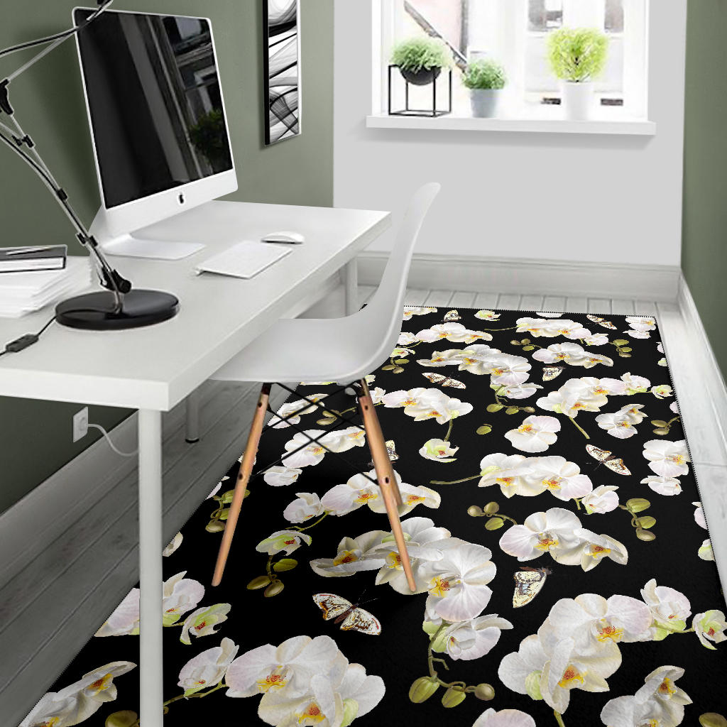 Orchid White Pattern Print Design OR011 Area Rugs