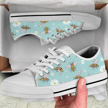 Bee Pattern Print Design BEE010 White Bottom Low Top Shoes