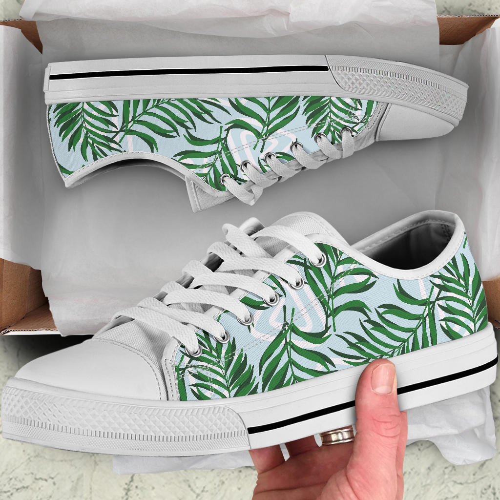 Palm Leaves Pattern Print Design PL06/lowtopshoes.jpg White Bottom Low Top Shoes