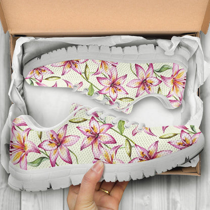 Lily Pattern Print Design LY011 Sneakers White Bottom Shoes