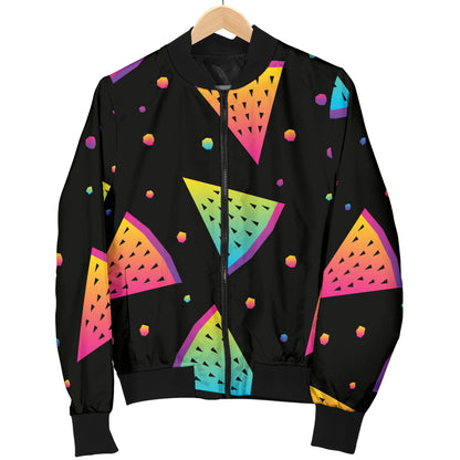 Rainbow Watermelon Pattern Print Design A04 Women's Bomber Jacket