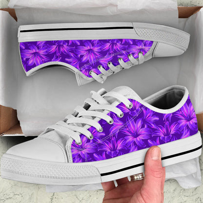 Amaryllis Pattern Print Design AL03 White Bottom Low Top Shoes