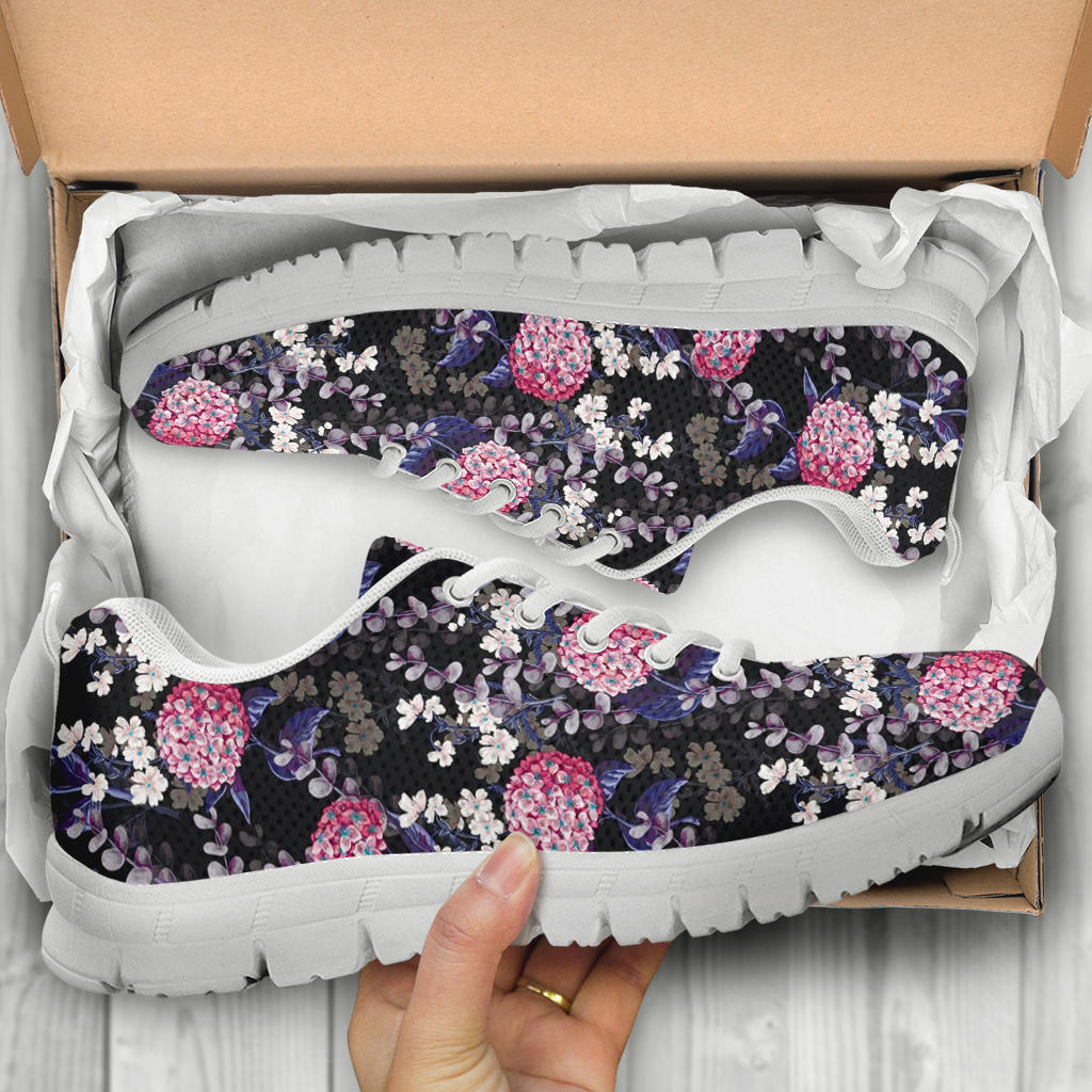 Hydrangea Pattern Print Design HD04 Sneakers White Bottom Shoes