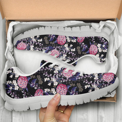Hydrangea Pattern Print Design HD04 Sneakers White Bottom Shoes