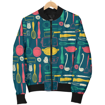 Cooking Kitchen Tools Pattern Print Design 01 Women's Bomber Jacket