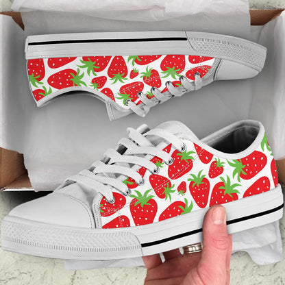 Strawberry Pattern Print Design SB01 White Bottom Low Top Shoes