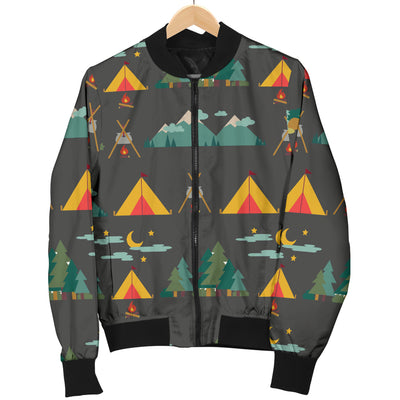 Camping Tent Pattern Print Design 03 Women's Bomber Jacket