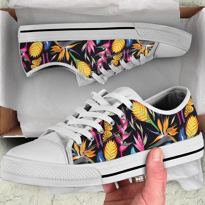 Tropical Flower Pattern Print Design TF016 White Bottom Low Top Shoes