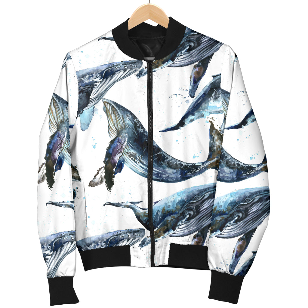Blue Whale Pattern Print Design 03 Women's Bomber Jacket