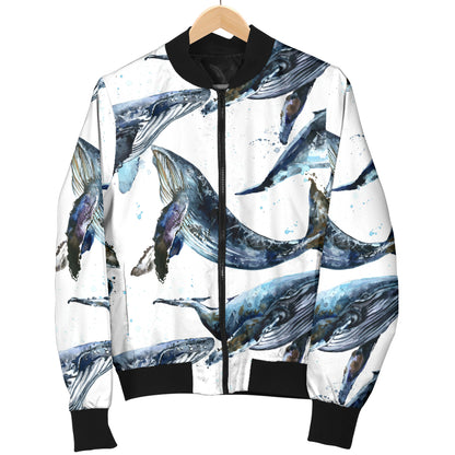 Blue Whale Pattern Print Design 03 Women's Bomber Jacket