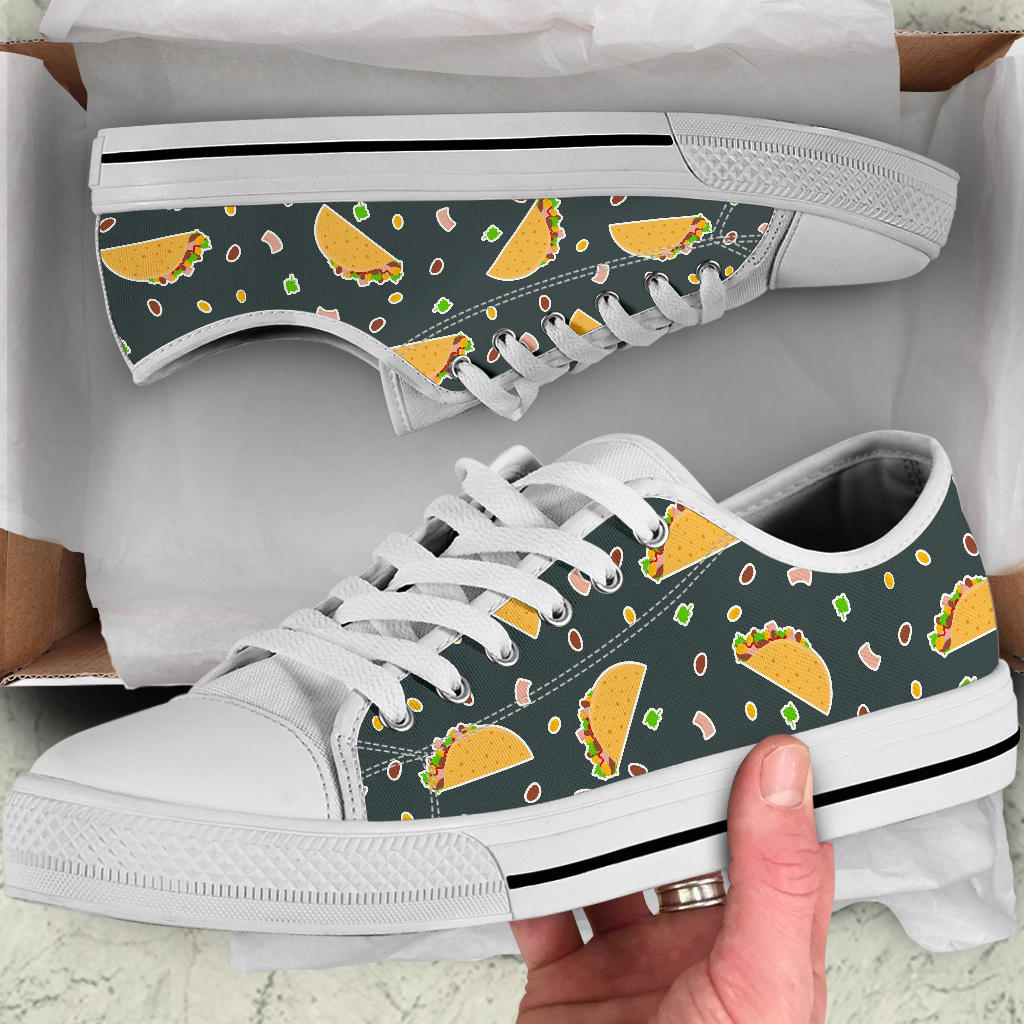 Taco Pattern Print Design TC02 White Bottom Low Top Shoes