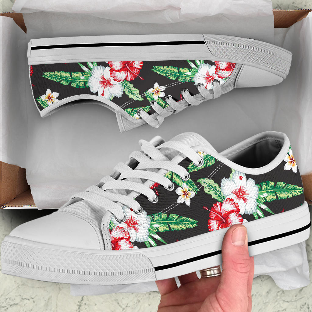 Hawaiian flower tropical leaves White Bottom Low Top Shoes