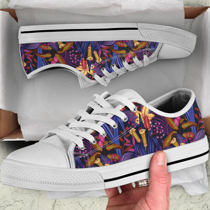 Lily Pattern Print Design LY016 White Bottom Low Top Shoes