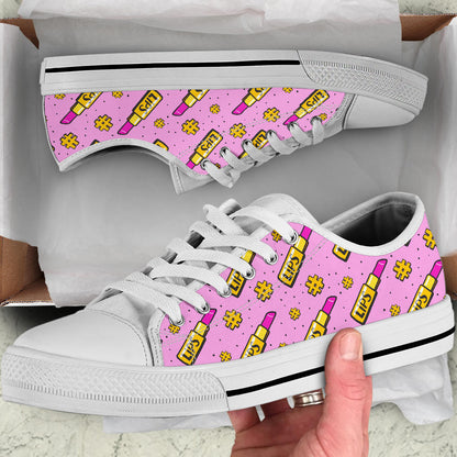 Lipstick Pattern Print Design LT03 White Bottom Low Top Shoes
