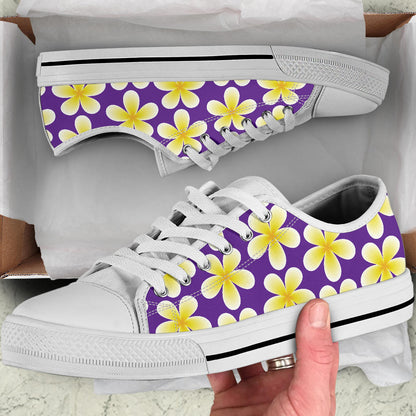 Yellow Plumeria Pattern Print Design PM05 White Bottom Low Top Shoes