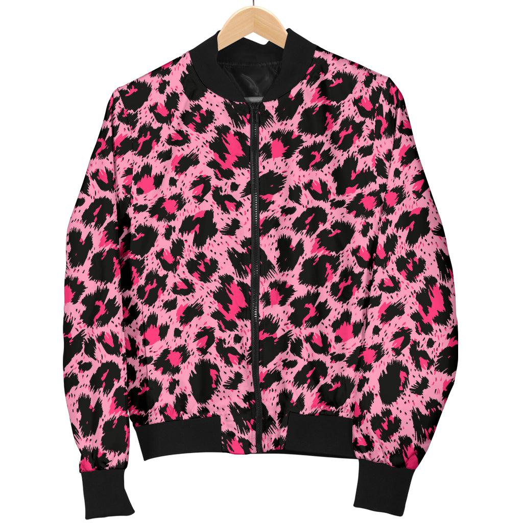 Cheetah Pink Pattern Print Design 01 Women's Bomber Jacket