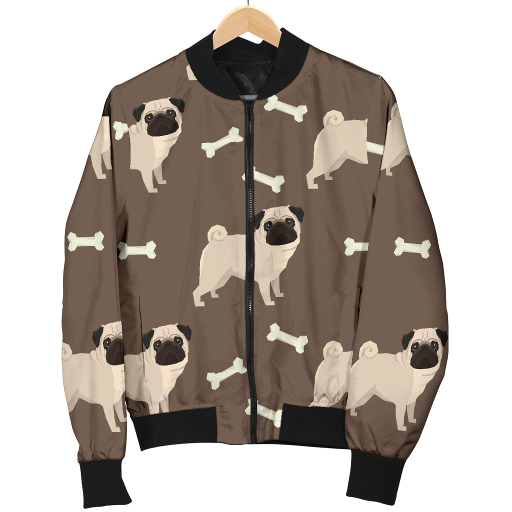 Pug Pattern Print Design A02 Women's Bomber Jacket