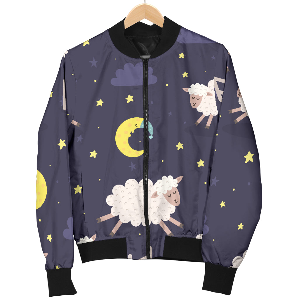 Sheep Night Pattern Print Design 02 Women's Bomber Jacket