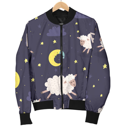 Sheep Night Pattern Print Design 02 Women's Bomber Jacket