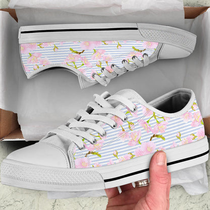 Pink Cherry Blossom Sakura White Bottom Low Top Shoes