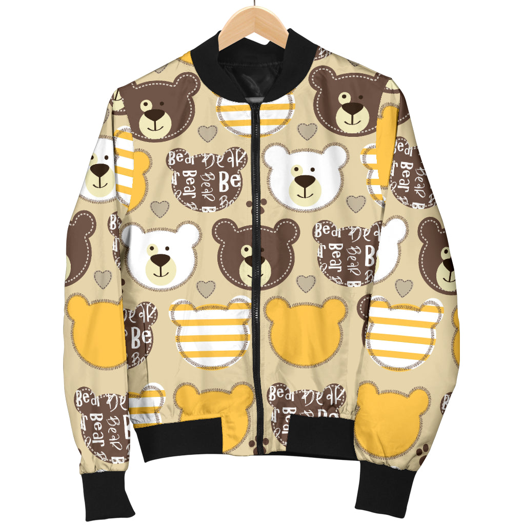 Bear PatchworkPattern Print Design 01 Women's Bomber Jacket