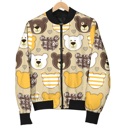 Bear PatchworkPattern Print Design 01 Women's Bomber Jacket