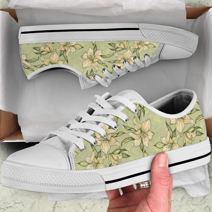 Lily Pattern Print Design LY06 White Bottom Low Top Shoes