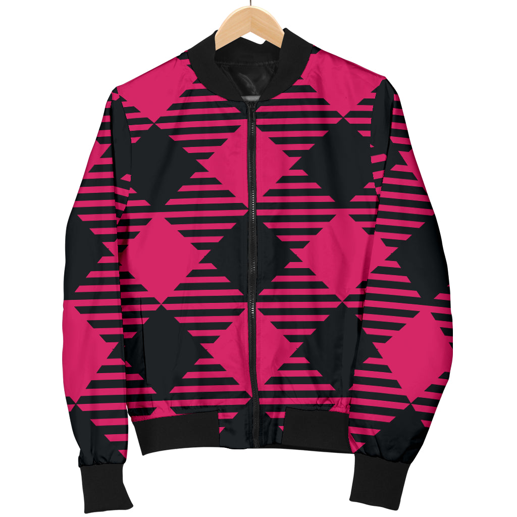 Buffalo check Pink Pattern Print Design 01 Women's Bomber Jacket