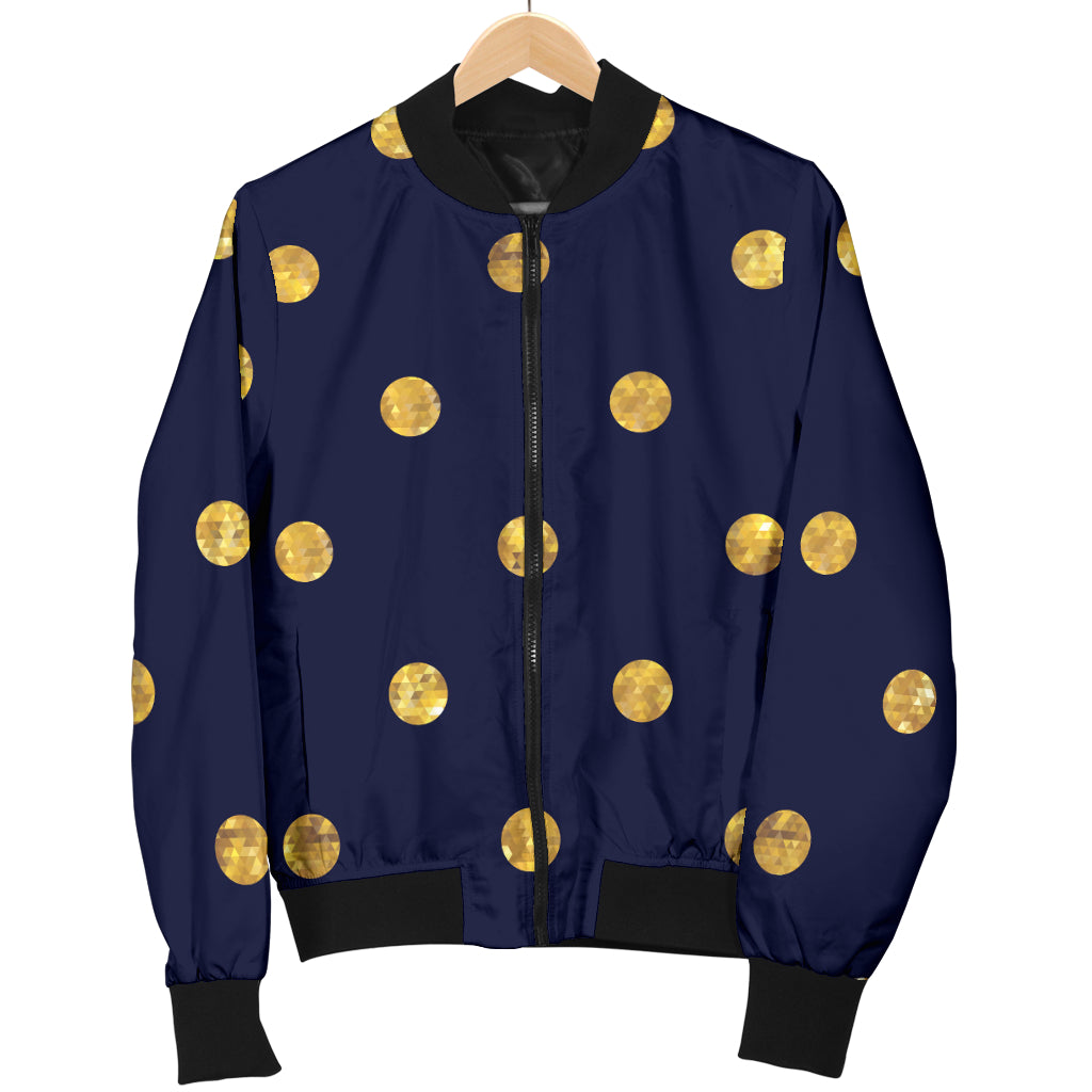 Polka Dot Gold Blue Pattern Print Design 02 Women's Bomber Jacket