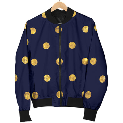 Polka Dot Gold Blue Pattern Print Design 02 Women's Bomber Jacket