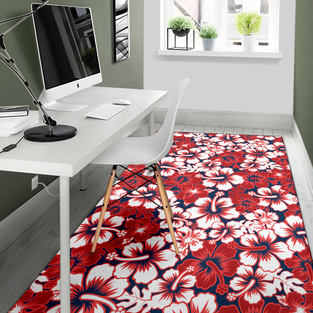 Red Hibiscus Pattern Print Design HB01 Area Rugs