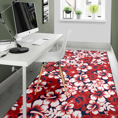 Red Hibiscus Pattern Print Design HB01 Area Rugs