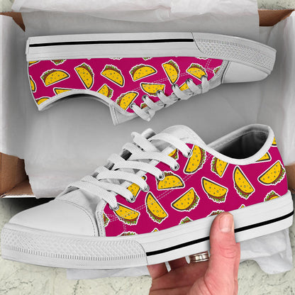 Taco Pattern Print Design TC01 White Bottom Low Top Shoes