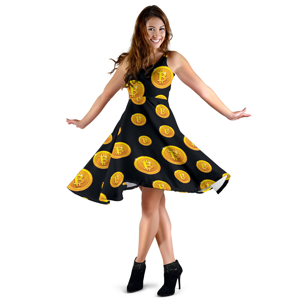 Bitcoin Pattern Print Design DO04 Midi Dress