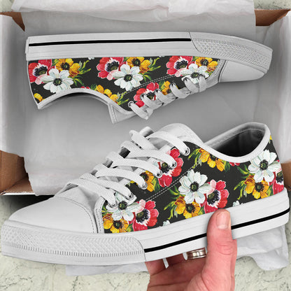 Anemone Pattern Print Design AM07 White Bottom Low Top Shoes