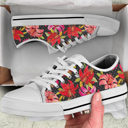 Lily Pattern Print Design LY012 White Bottom Low Top Shoes