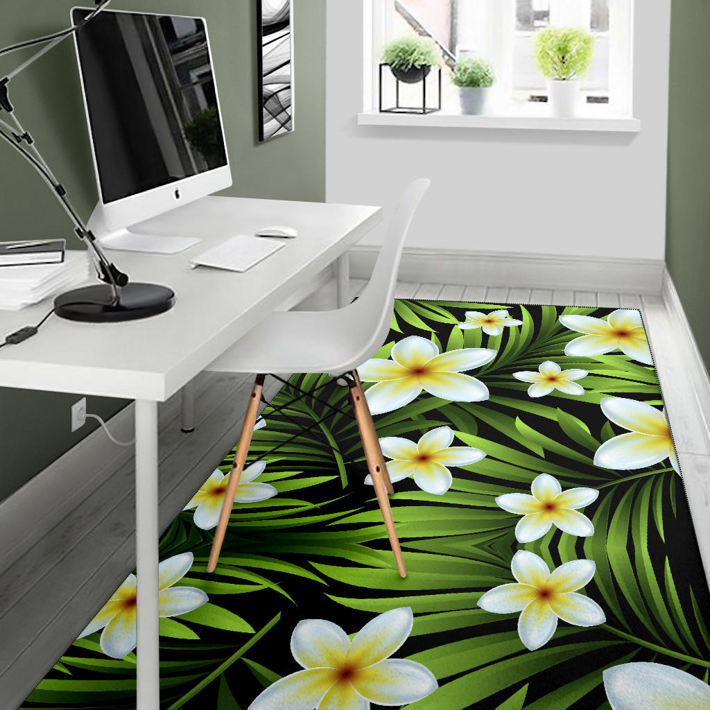 White Plumeria Pattern Print Design PM06 Area Rugs
