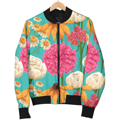Summer Floral Pattern Print Design SF07 Women Bomber Jacket