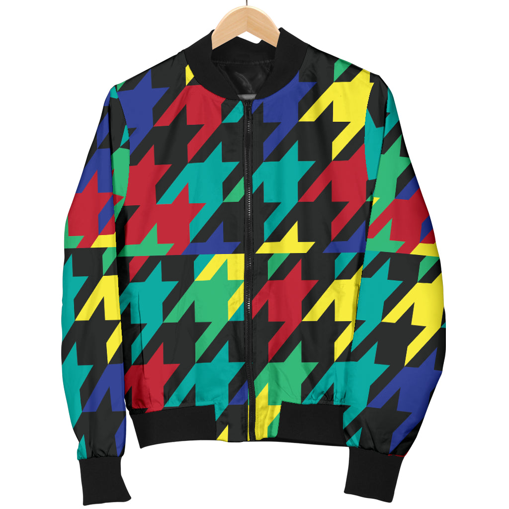 Houndstooth Colorful Pattern Print Design 02 Women's Bomber Jacket
