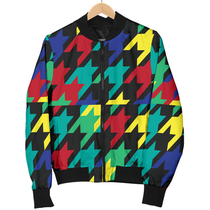 Houndstooth Colorful Pattern Print Design 02 Women's Bomber Jacket